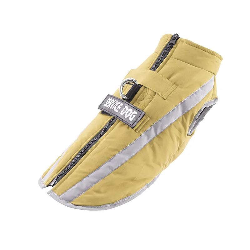 Waterproof dog raincoat with reflective strips and polar fleece lining, available in beige, blue, red, rose red, yellow, sizes S to 3XL