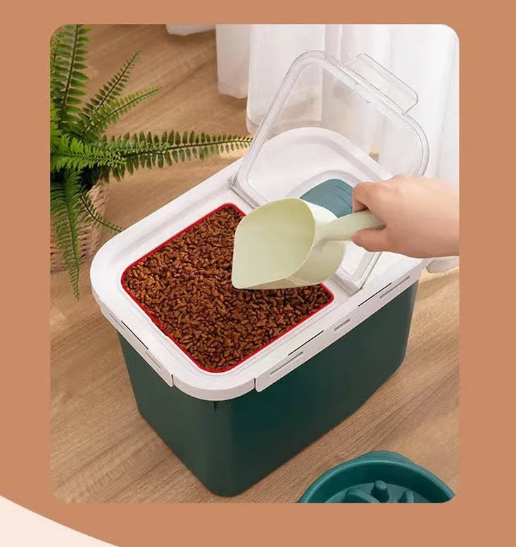 12L PP pet food storage barrel, moisture-proof sealed, 33x23x25cm, in green, orange, or white