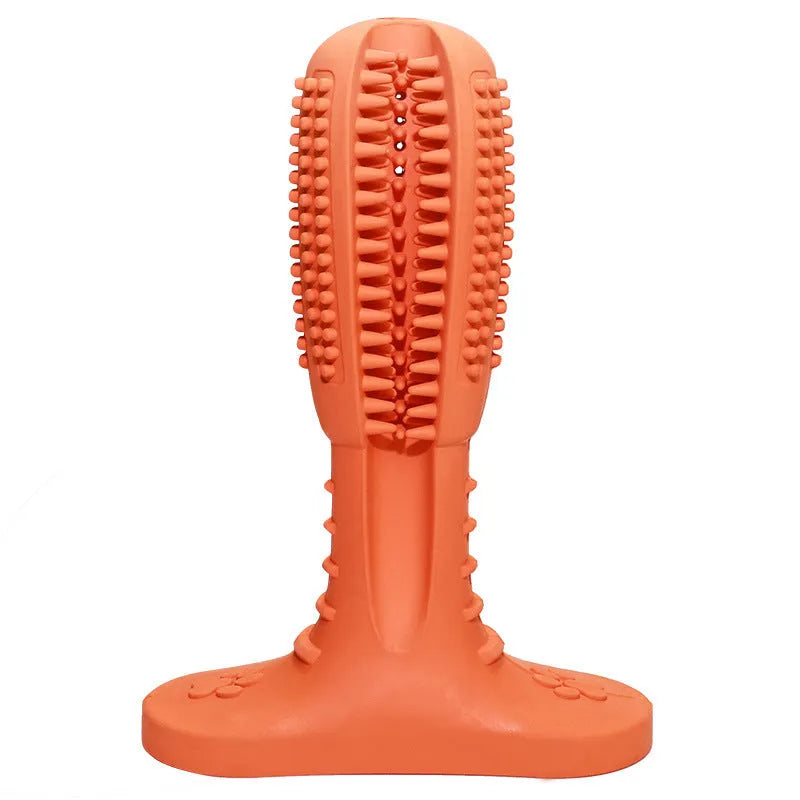 Bite resistant rubber dog toothbrush molar toy in green, blue, and orange colours