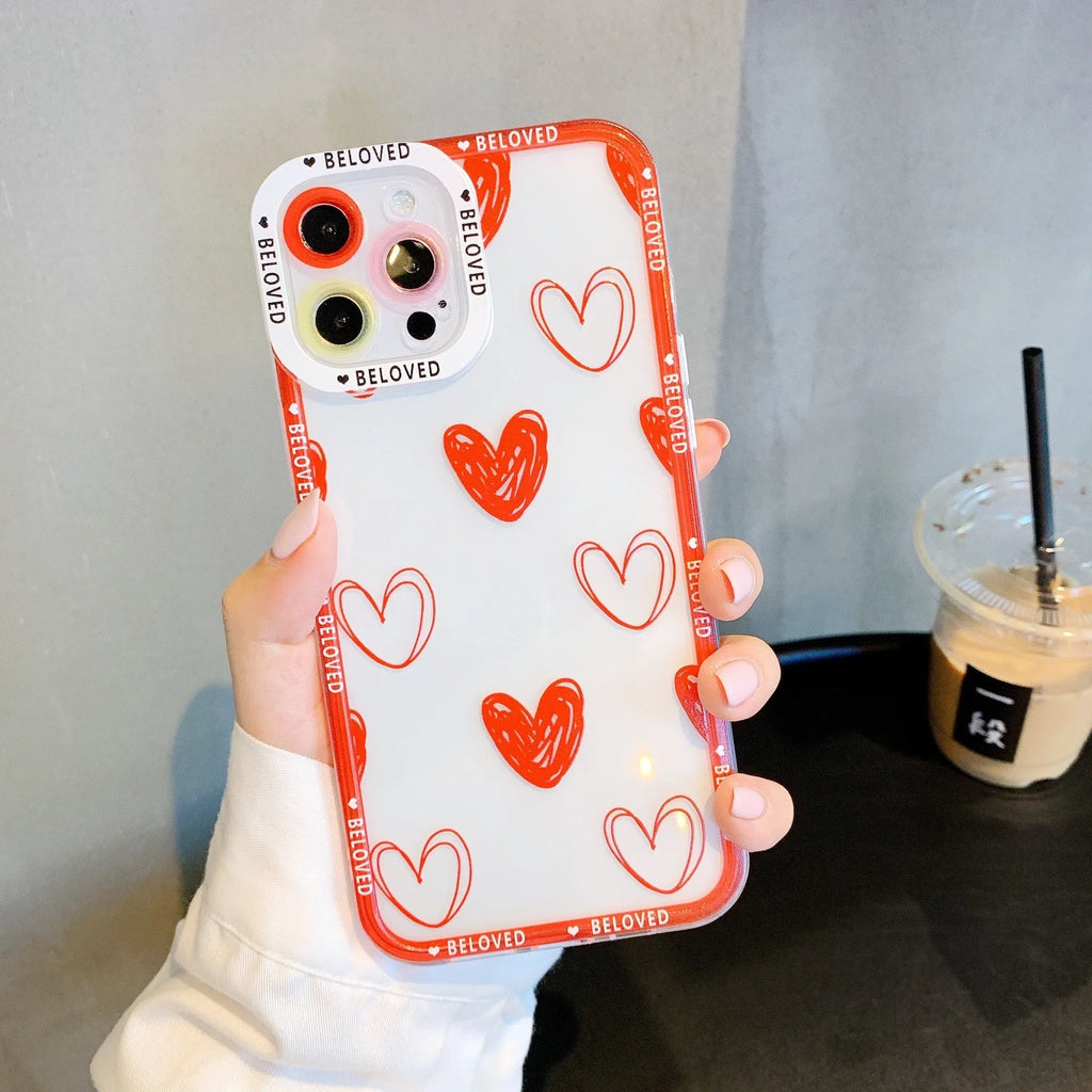 Pink mobile phone case with love heart and angel eyes design for iPhone.