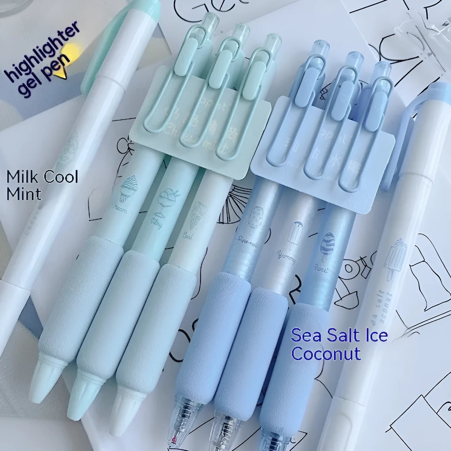 Four double-ended practice calligraphy pens with 0.5mm tips and fluorescent refills.