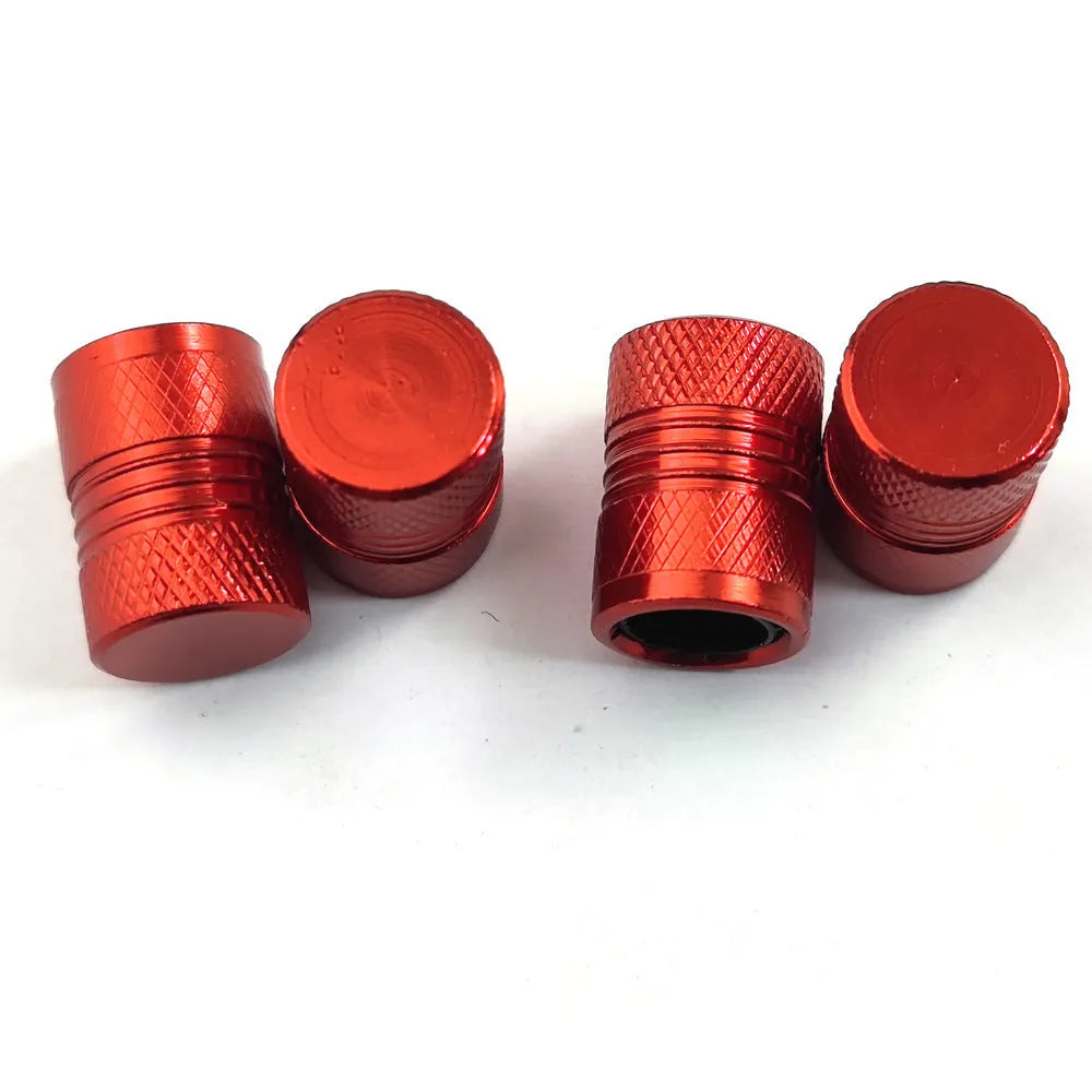 Aluminium car tyre valve dust protection caps in black blue grey red colours