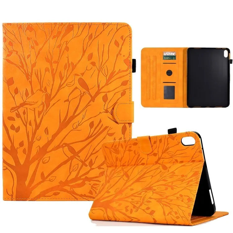 Imitation leather protective case with stand for a tablet, shown in black.