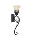 American wrought iron single head mirror cabinet wall lamp with glass shade, 55cm tall, matte black finish