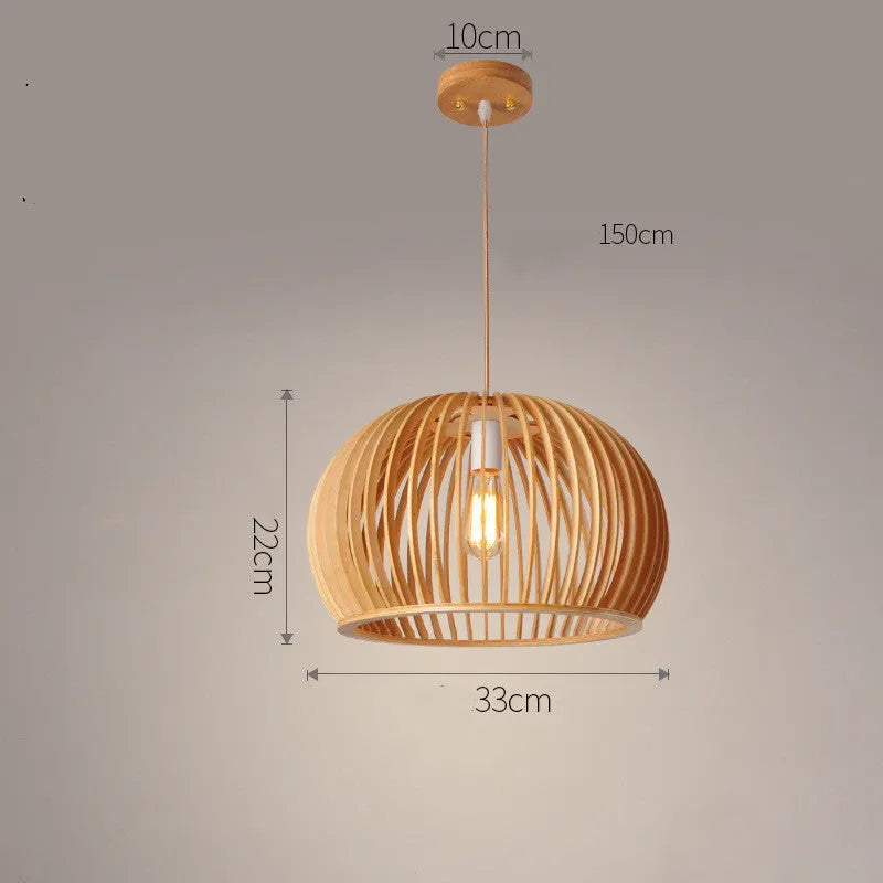 Nordic wooden half-round pumpkin chandelier 33cm diameter with adjustable suspension line