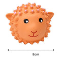 Orange and yellow spiky latex squeaky dog toy for small medium breeds.