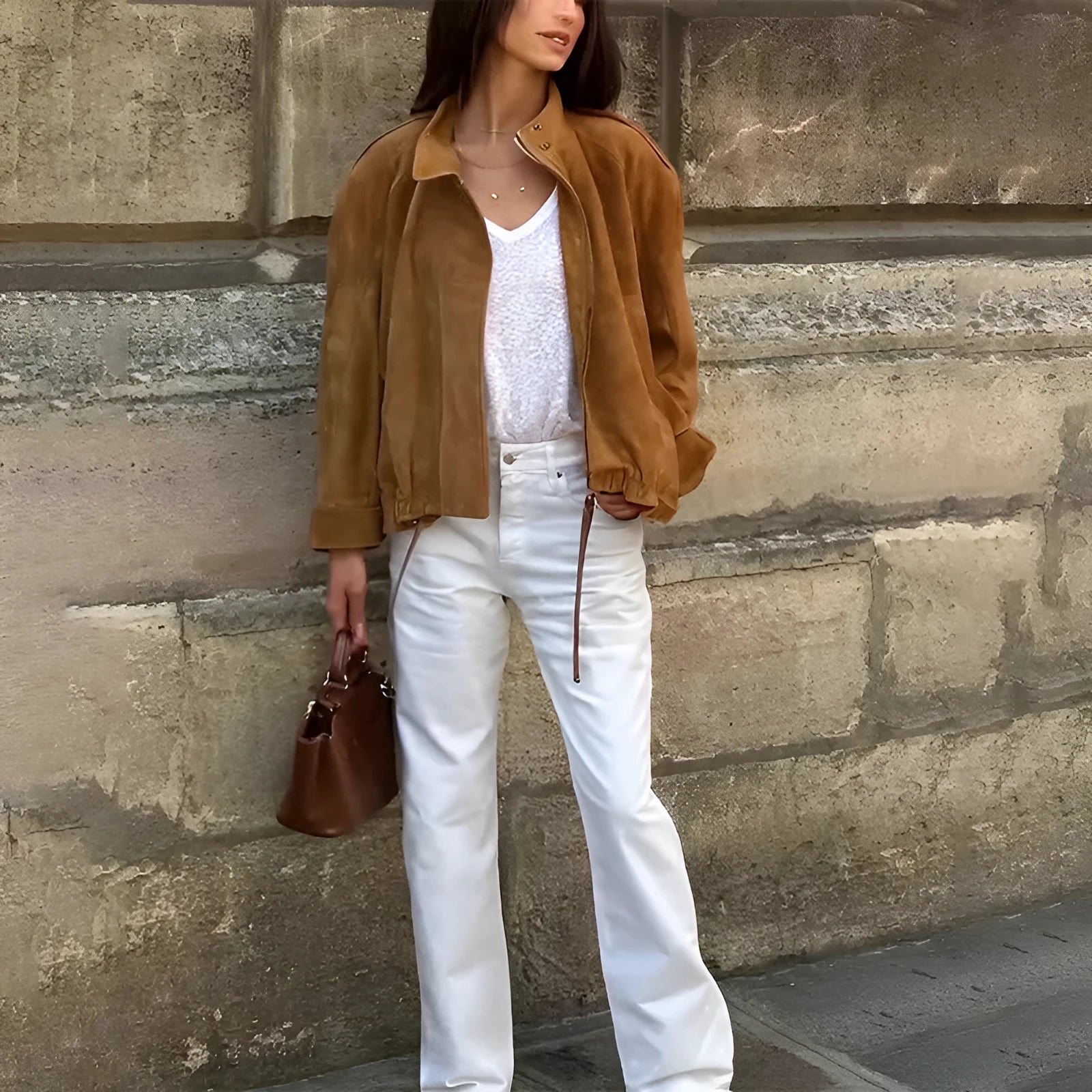 Retro solid colour loose-fit polyester jacket with long sleeves on a hanger.