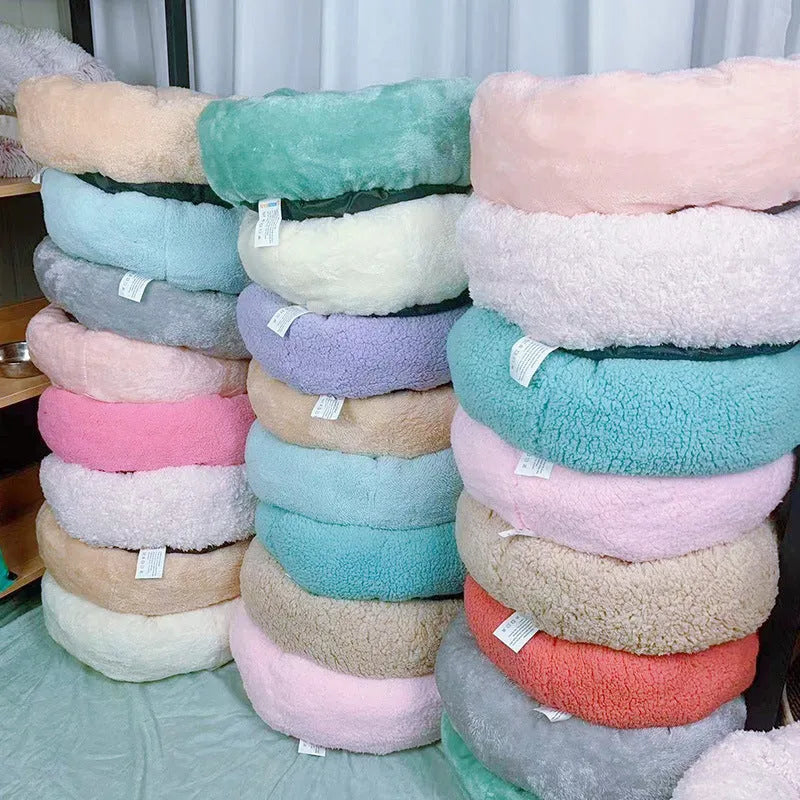 Small and medium pet bed dog mat in soft cloth, available in 35cm 45cm 58cm outer diameter sizes