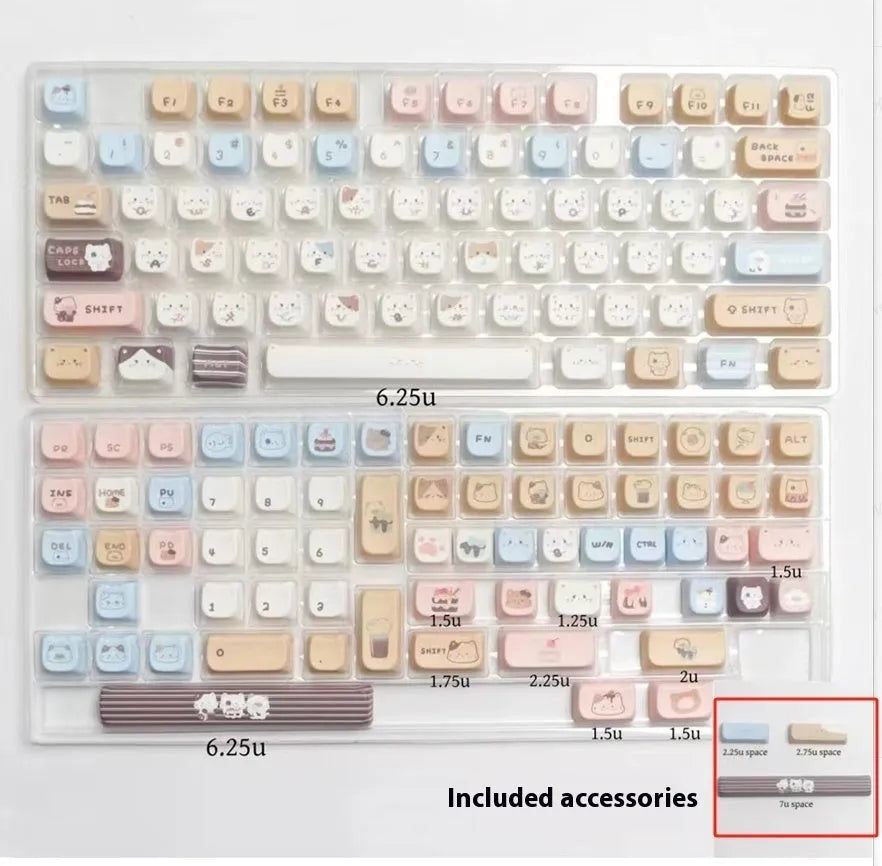 High Sea Salt Cat themed PBT plastic key cap set for mechanical keyboards, showing full layout with coloured keys.