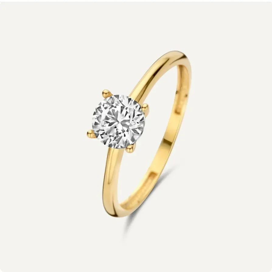 Open end zircon ring for women in 18K gold colour brass, polished finish, sizes 6 to 10