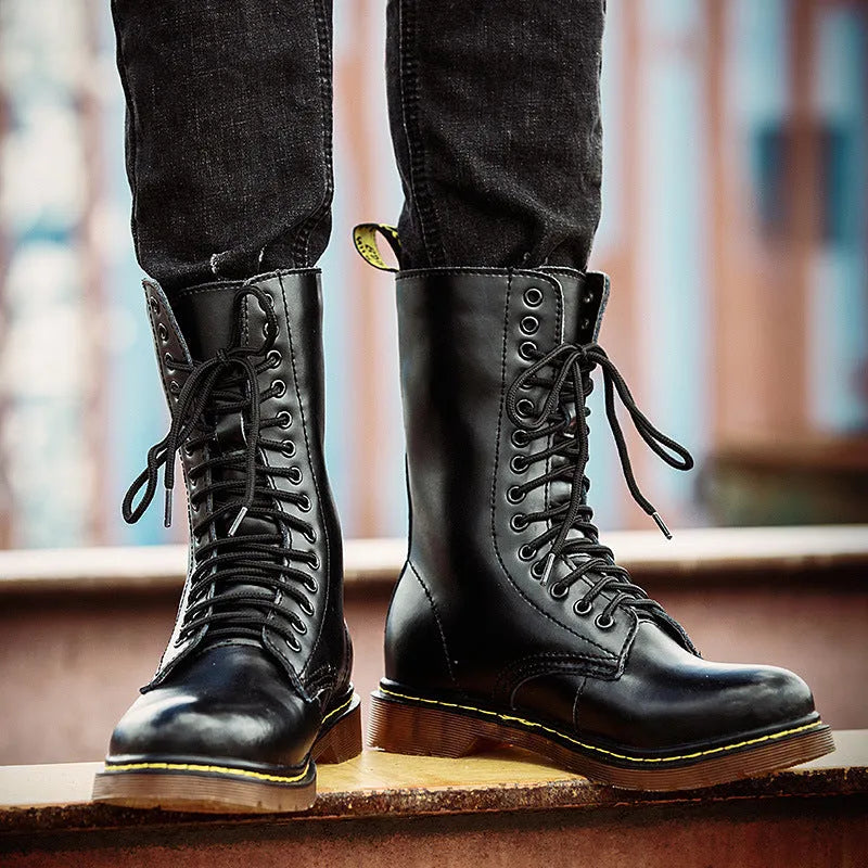 Men's leather lace-up boots with cotton lining in black, brown or wine red colours