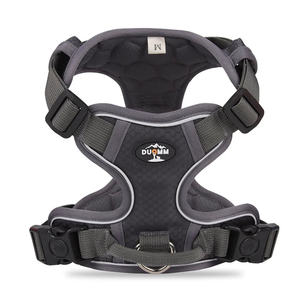 Reflective dog harness vest in orange with handle and round rope, Oxford cloth construction