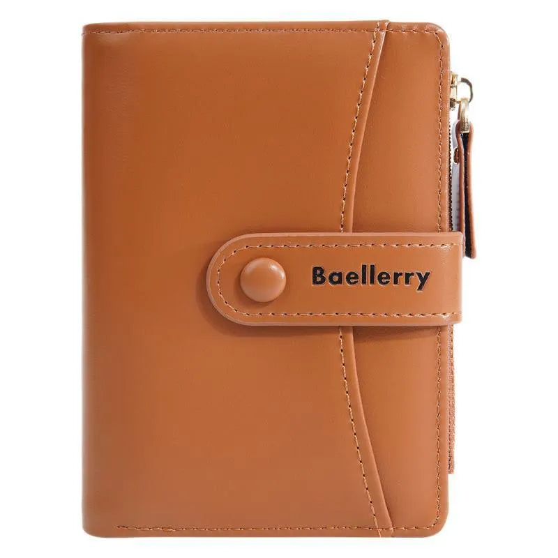 Women's short PU wallet in multiple colours showing compact design with interior compartments