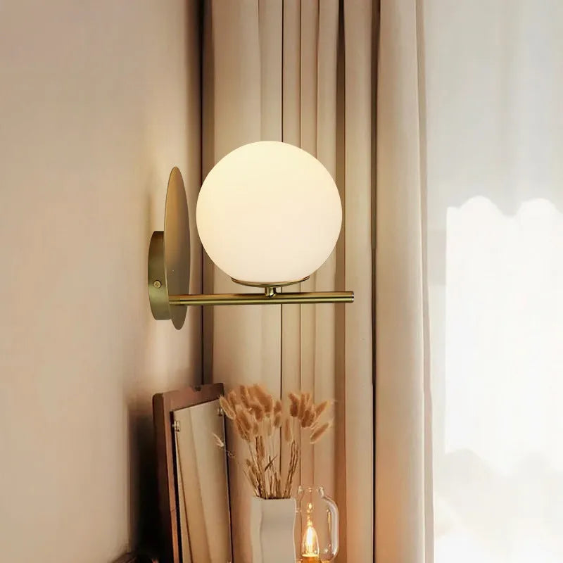 Nordic copper glass wall lamp in gold or black, 220V wall sconce for aisle or bedside