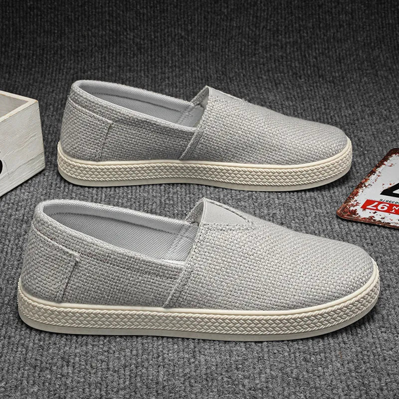 Men's linen cloth shoes with canvas uppers and round toe in beige colour