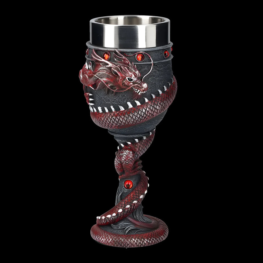 3D dragon design red wine glass with stainless steel and resin construction, 200ml capacity