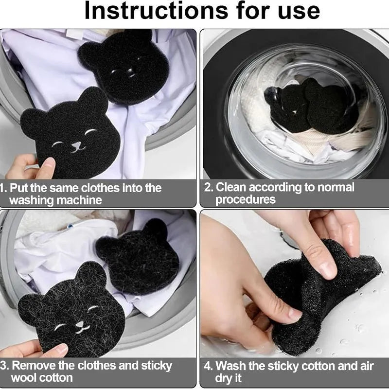 Black bear shaped sponge cleaning ball for pet hair removal from fabrics