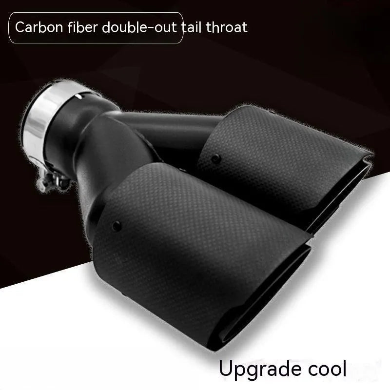 Black carbon fibre car exhaust pipe with dual outlet tail nozzle, 250mm length