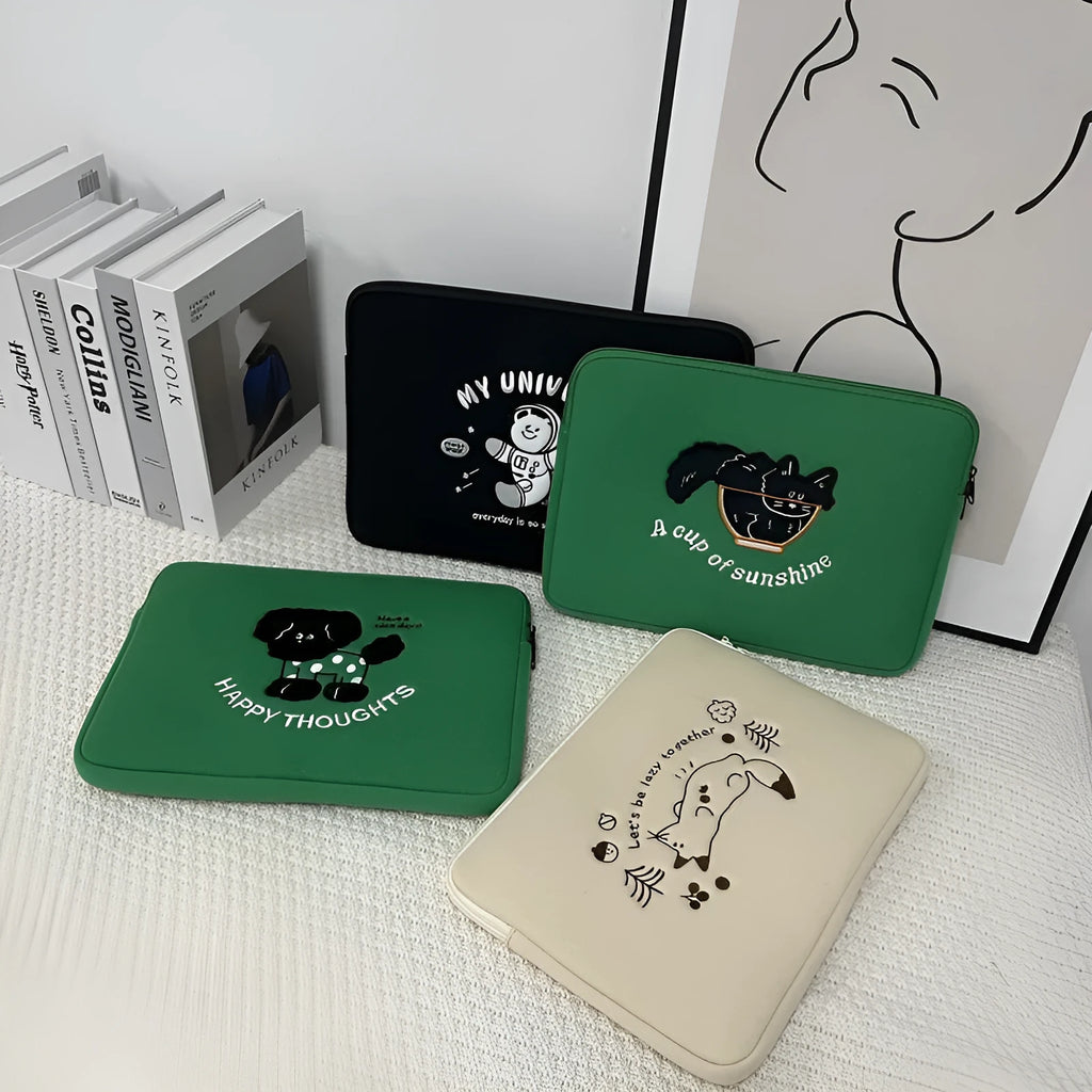 Green cat pattern laptop inner bag protective case with super soft lining