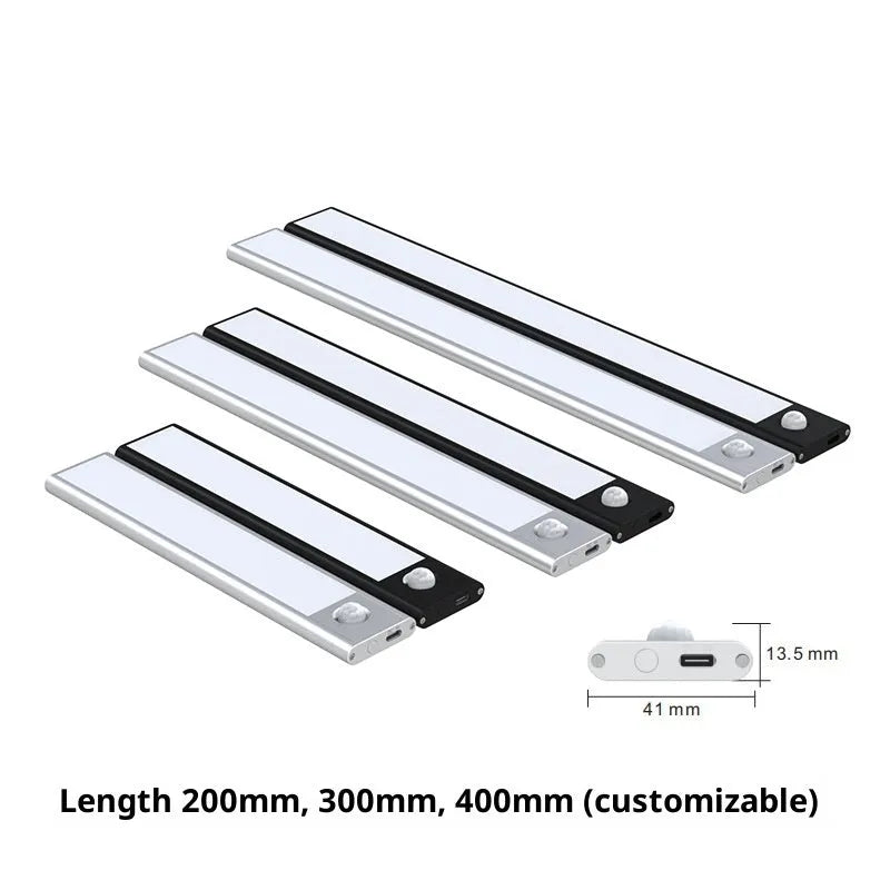 Smart LED strip human sensor wardrobe light 30cm silver magnetic self-adhesive battery powered
