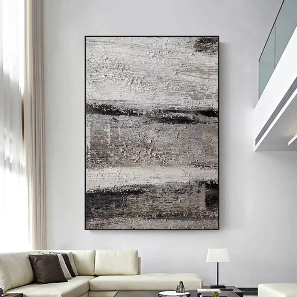 Handmade grey abstract textured oil painting on canvas unframed for wall decor