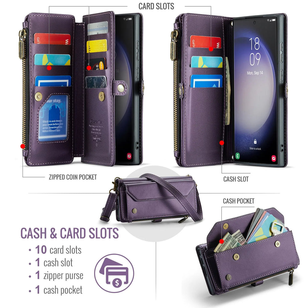 Red TPU wallet phone case for Samsung Galaxy S25 Ultra with card insertion slot