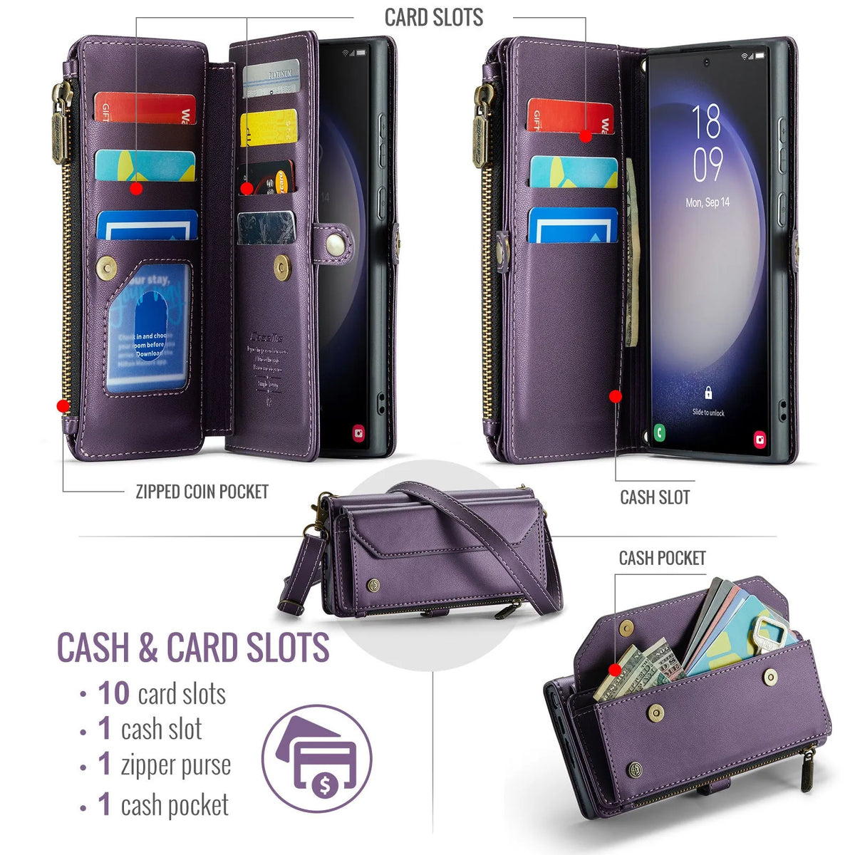 Red TPU wallet phone case for Samsung Galaxy S25 Ultra with card insertion slot