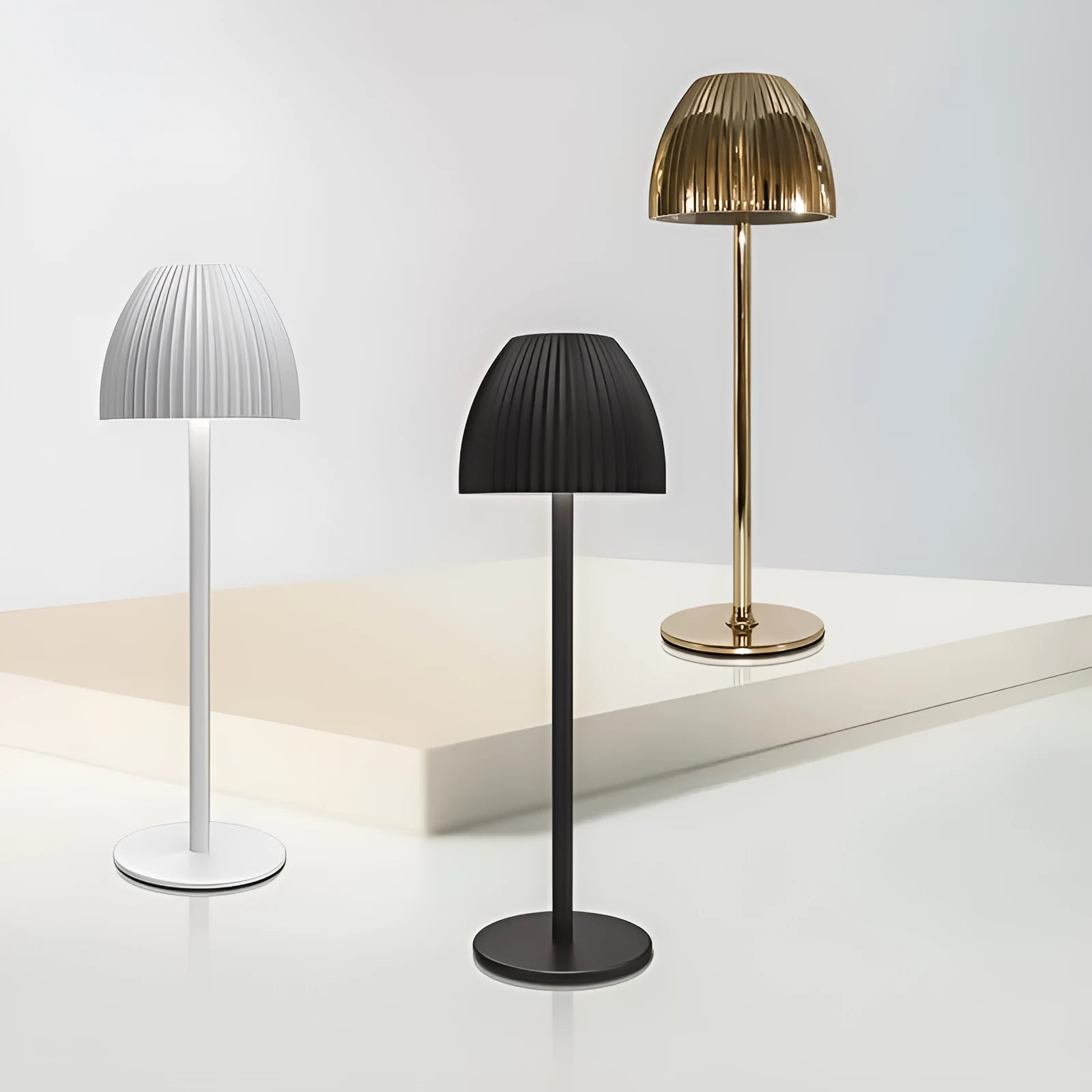 INS pattern dimming night lamp with thin round base in black and white options