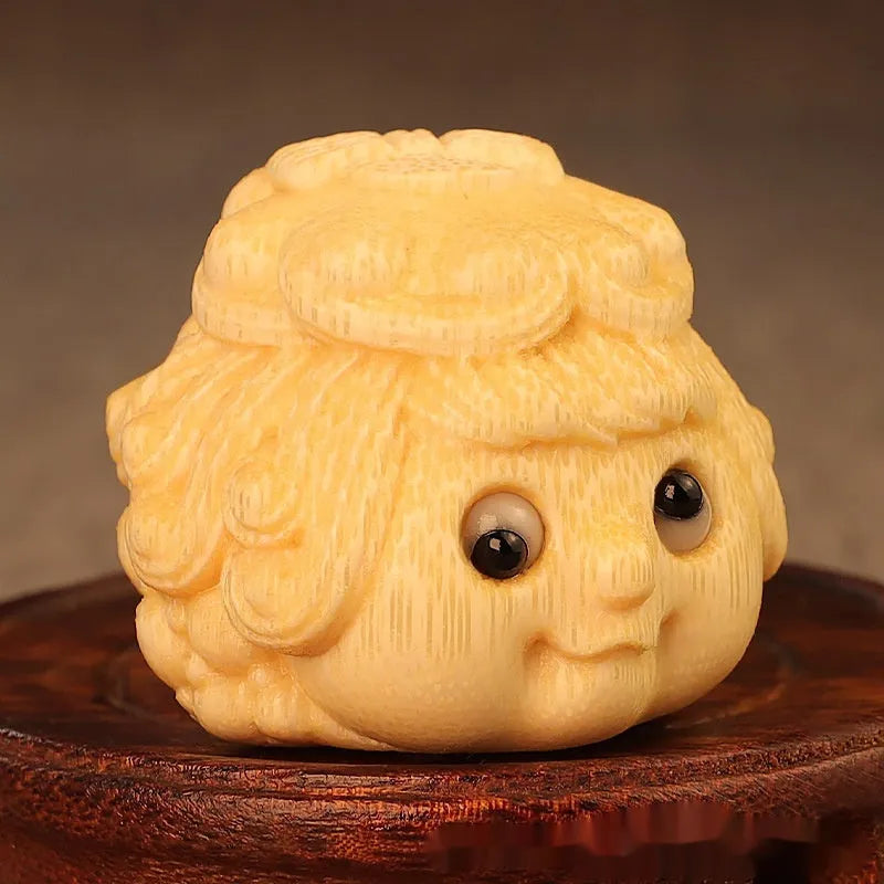 Golden toad princess bamboo carving ornament with cute style design for household display