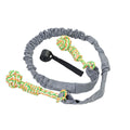 Woven cotton dog tug-of-war rope chew toy in red colour on a white background.