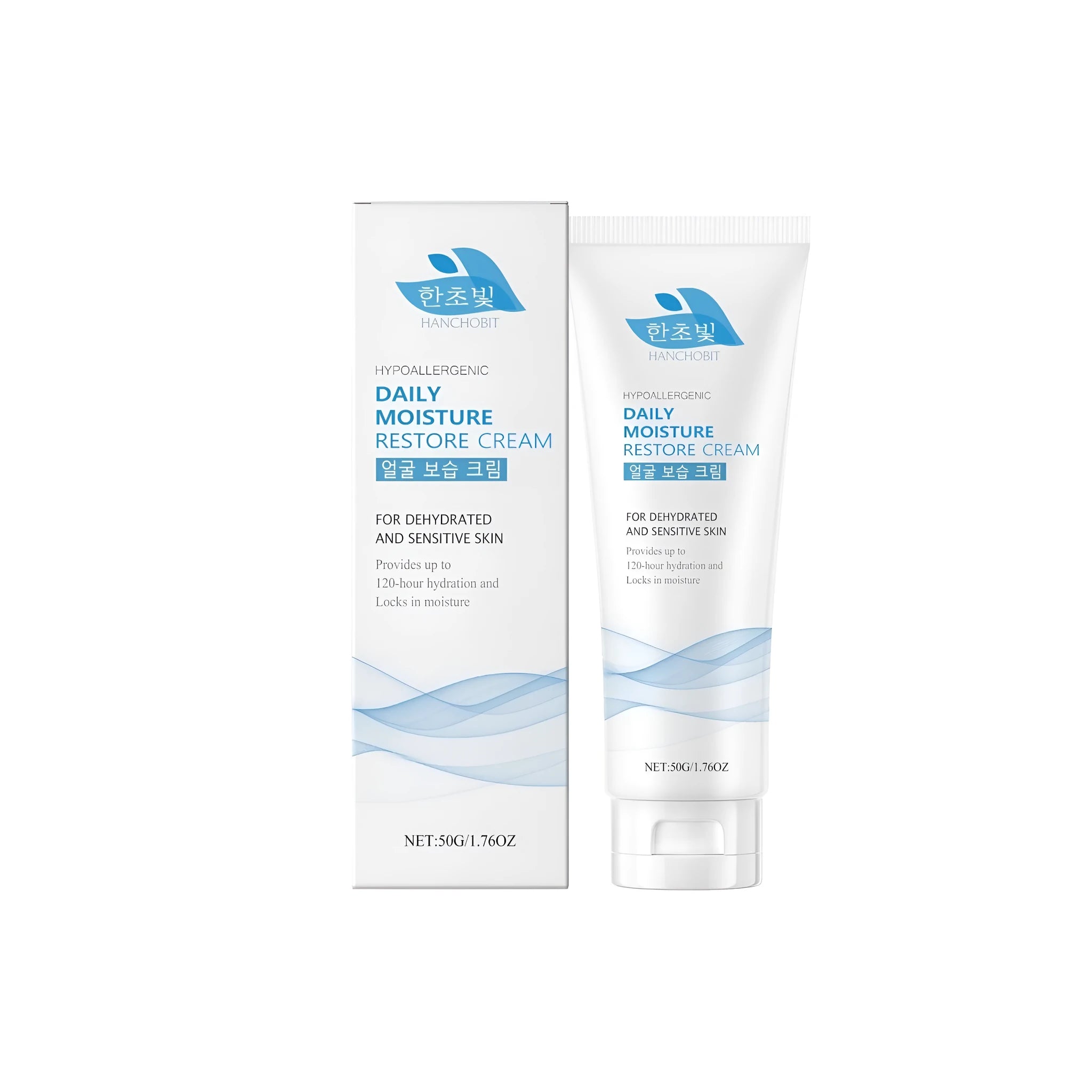 50g tube of facial moisturising cream with hyaluronic acid and ceramide NP.