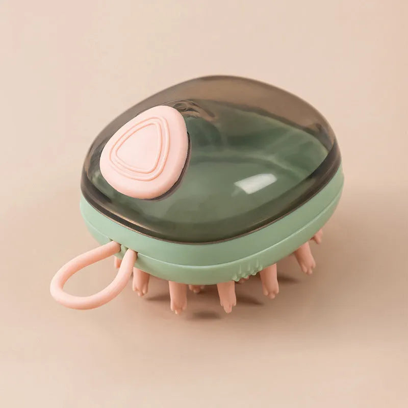 2 in 1 pet bath brush with shampoo dispenser, silicone massage head, non-slip grip, blue or green, 85g
