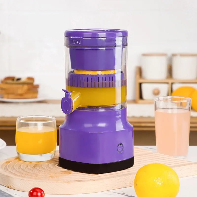 Purple USB rechargeable electric citrus juicer with cone-shaped filter and 400ml capacity container