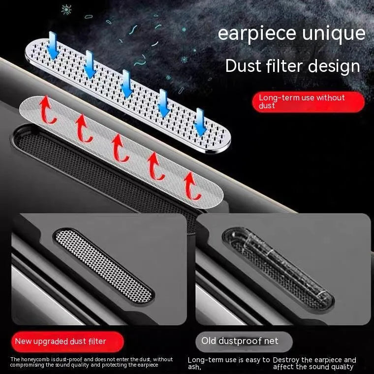 iPhone tempered glass screen protector with privacy dustproof net film showing full coverage on iPhone