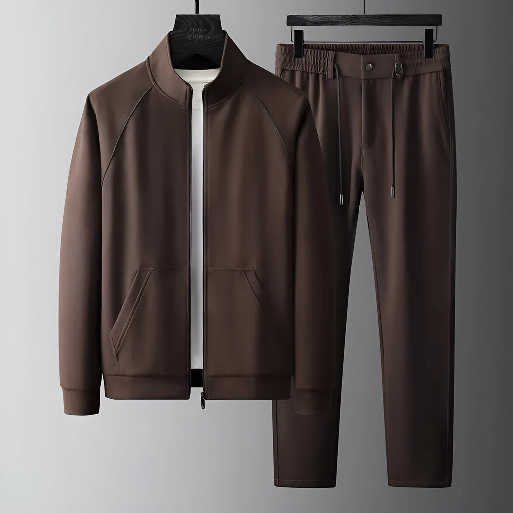 Stand collar slim fit sports tracksuit coat and trousers in vinylon fabric