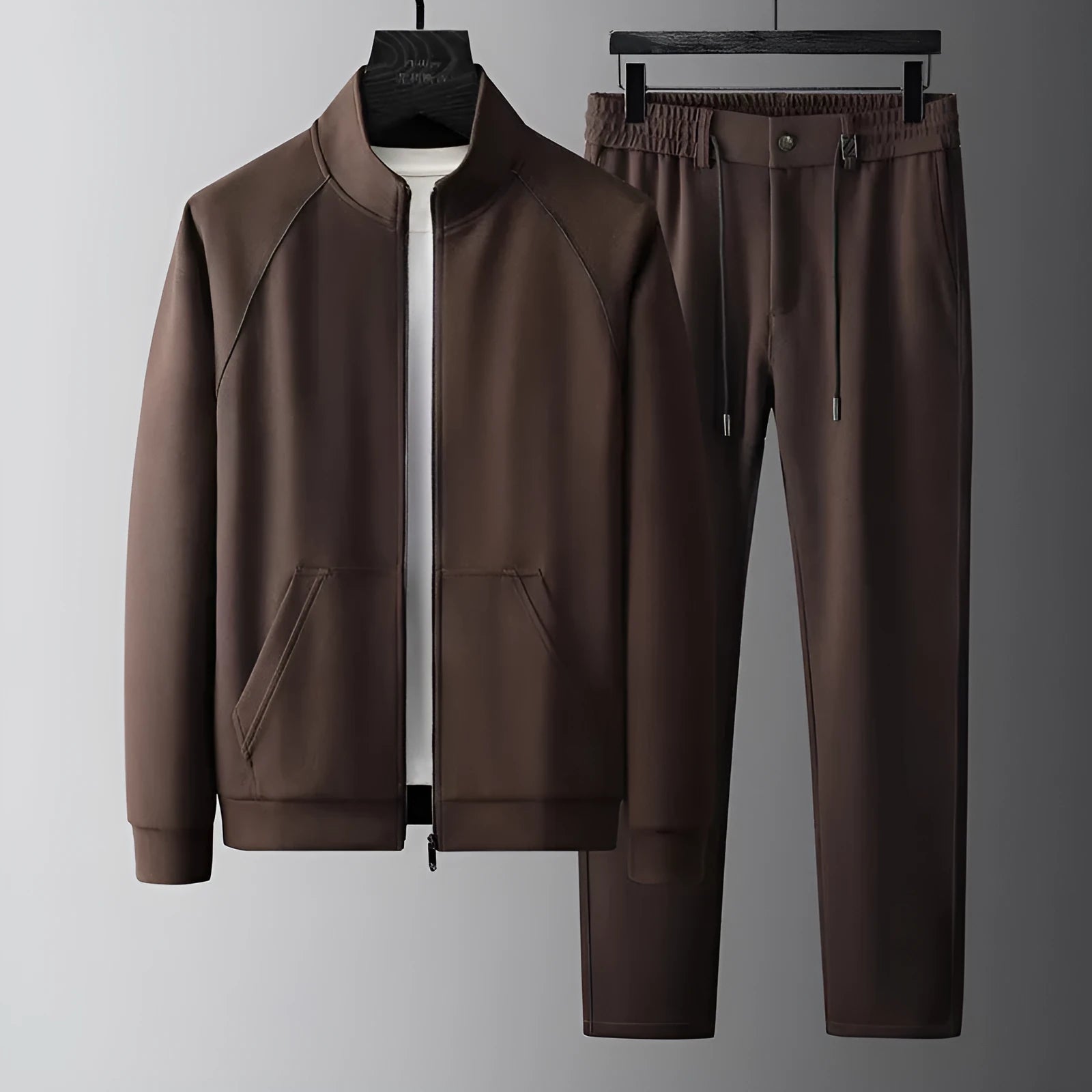Stand collar slim fit sports tracksuit coat and trousers in vinylon fabric