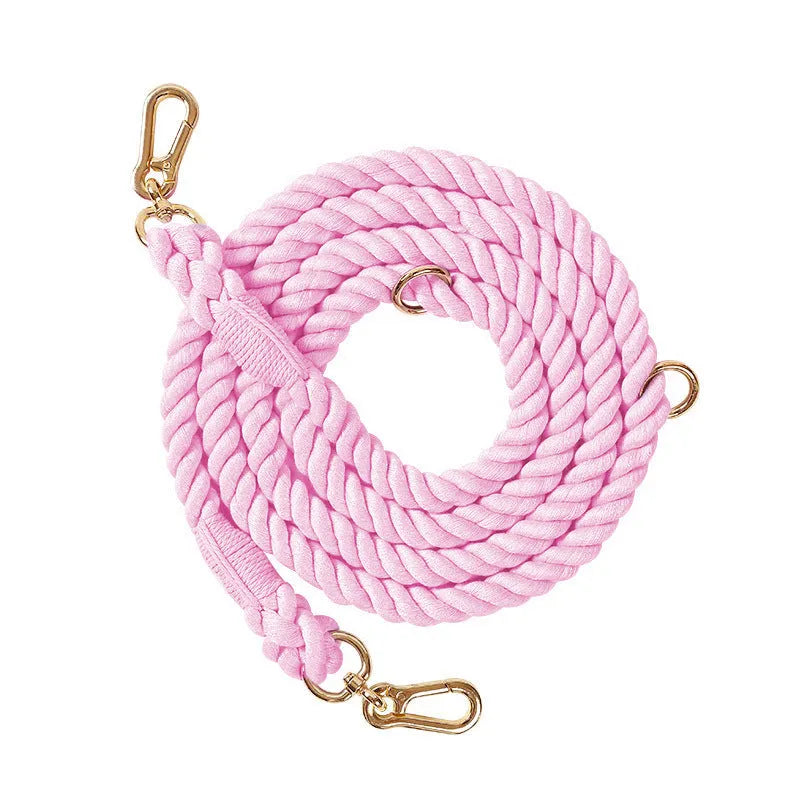 Woven rainbow double-ended dog lead with hand-held rope section in multiple colour options