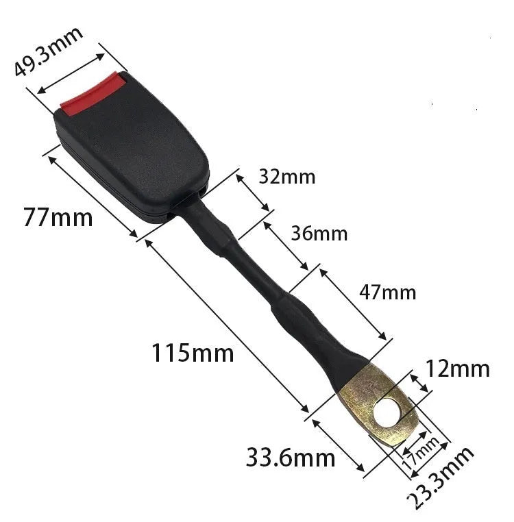 Car seat belt buckle with 20cm steel wire base for 21cm width vehicle sockets.