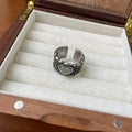 Adjustable opening retro wide-faced heart ring in silver-plated white copper