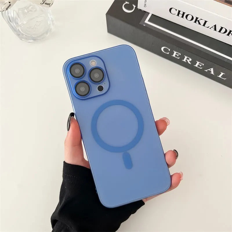 Ultra-thin magnetic frosted iPhone case in Ice Mist colours showing all-round protective design