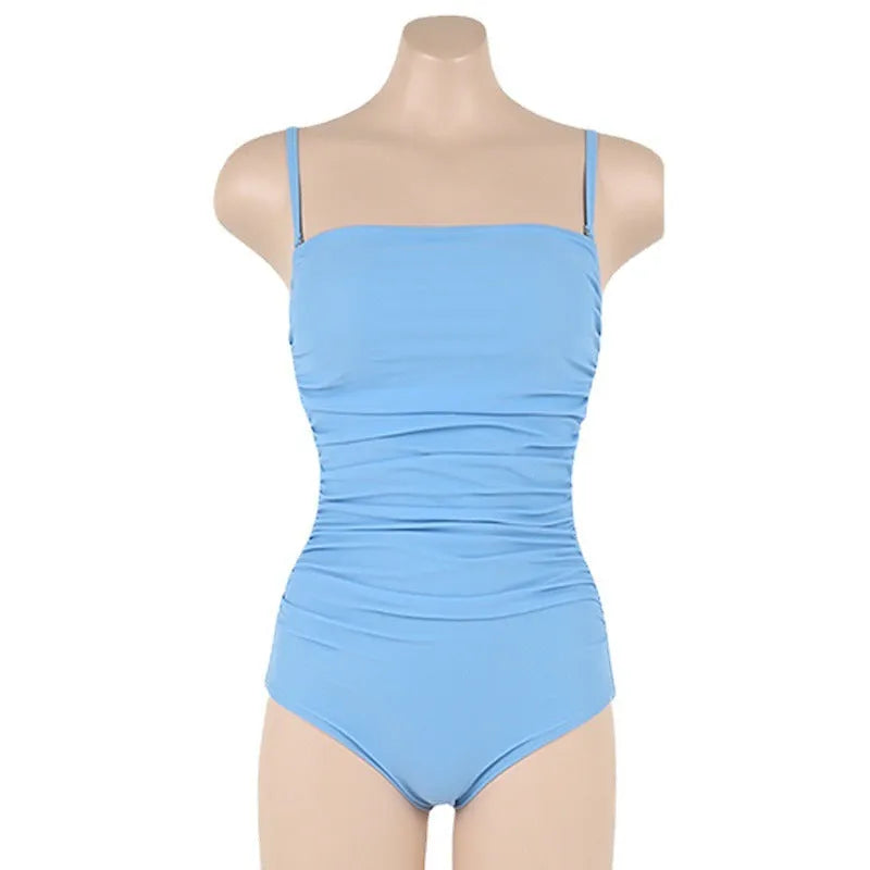 Sling style one-piece swimsuit with belly pleated detail in slim-fit silhouette