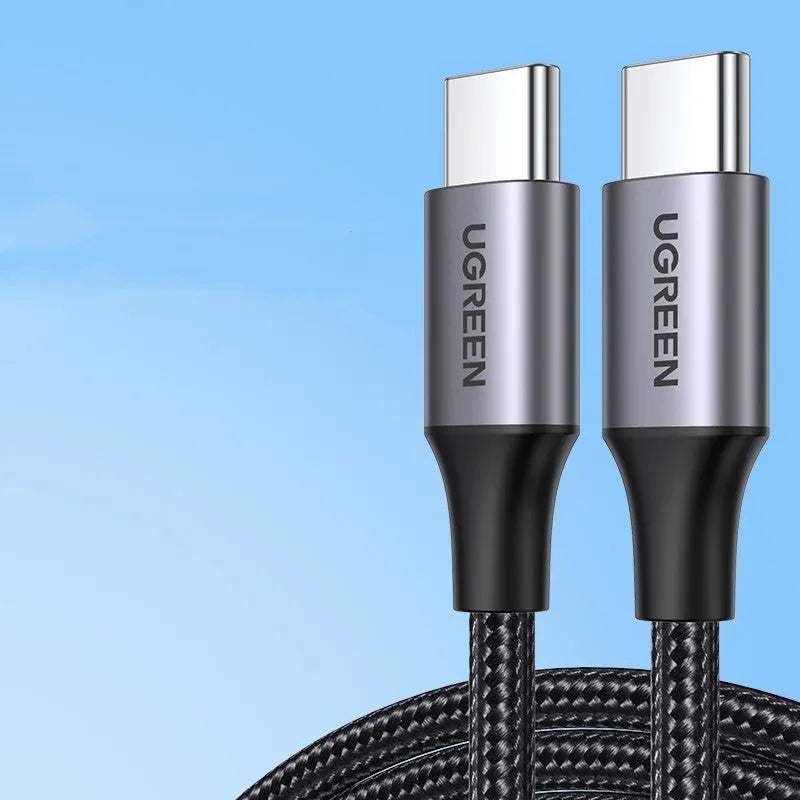 Double-ended Type-C PD fast charge cable with nylon braid, straight head split design, available in multiple lengths