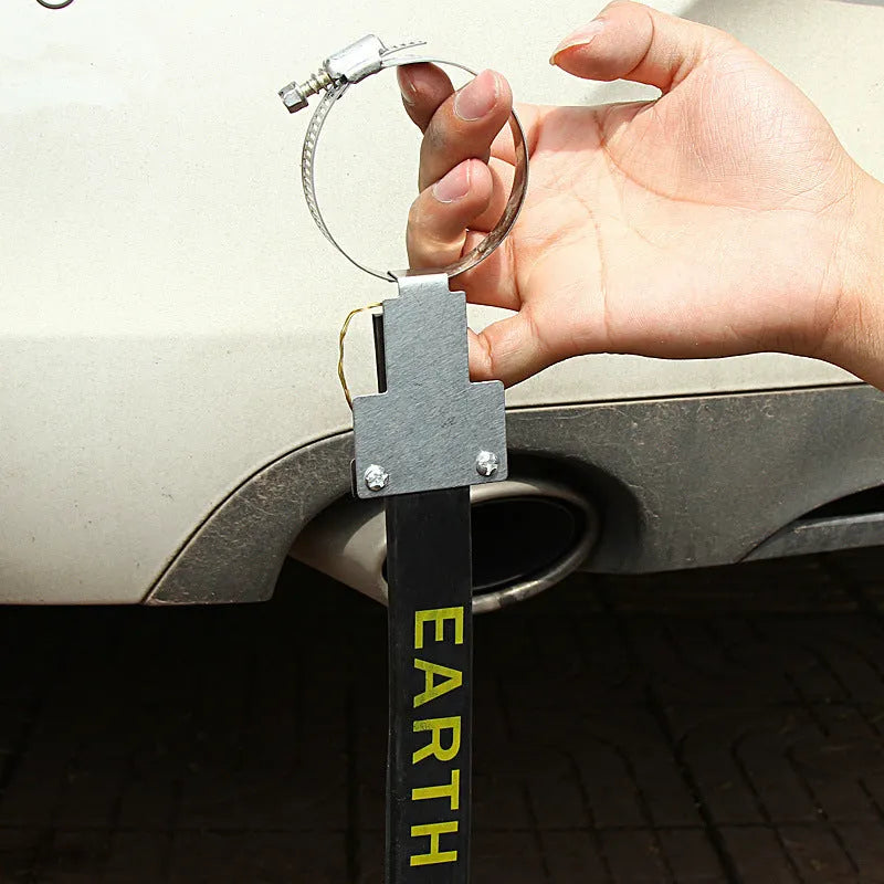 Black rubber vehicle electrostatic grounding belt measuring 37cm long with copper wire core.