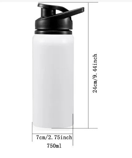 White aluminium cycling water bottle for outdoor sports with 600ml or 750ml capacity