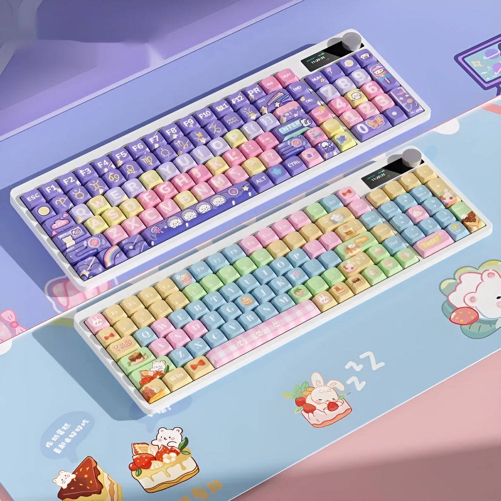 Black mechanical gaming keyboard with RGB backlighting next to a laptop