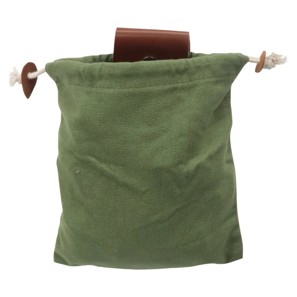 Collapsible leather and canvas foraging bag 22x21cm for mushroom and fruit picking