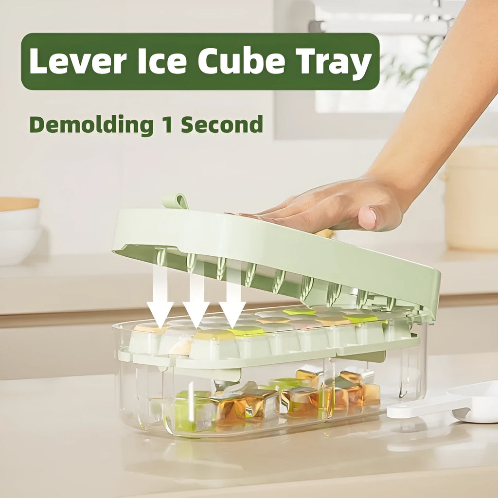 Food grade high-capacity ice cube tray in chosen colour with ice grid and storage for shovel.