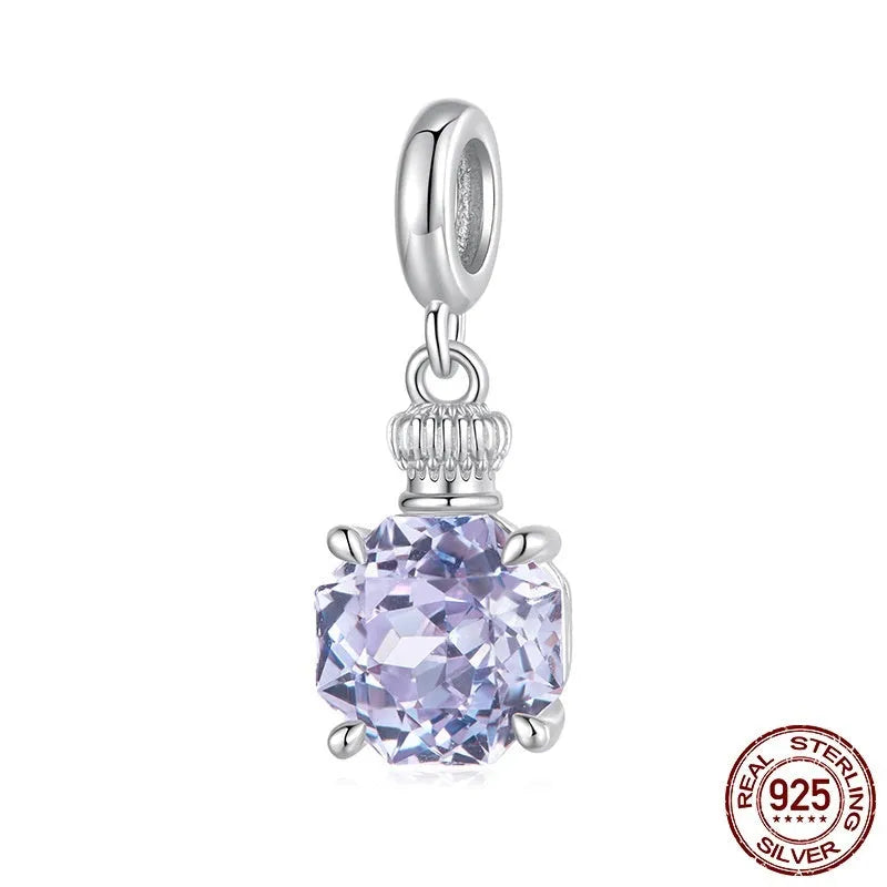 S925 sterling silver purple perfume bottle bead, 2.2cm x 0.8cm, with 0.4cm aperture for DIY jewellery