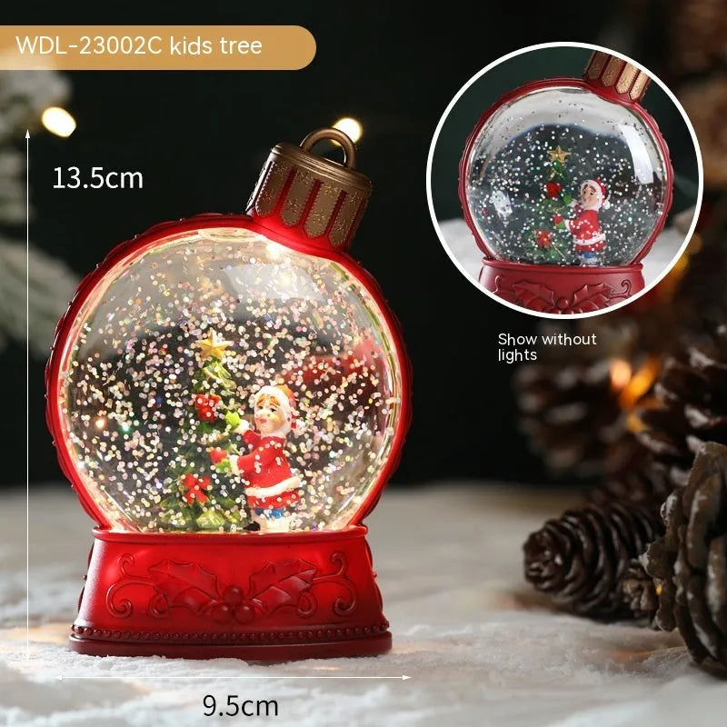 Set of four battery-operated LED Christmas flame light decorations: Old Man, Snowman, Kids Tree, and Angel plastic crafts.