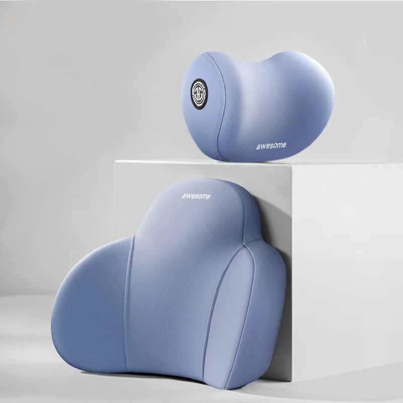 Automotive headrest and lumbar support pillow with memory foam filling and cotton cover in aircraft upgrade colours